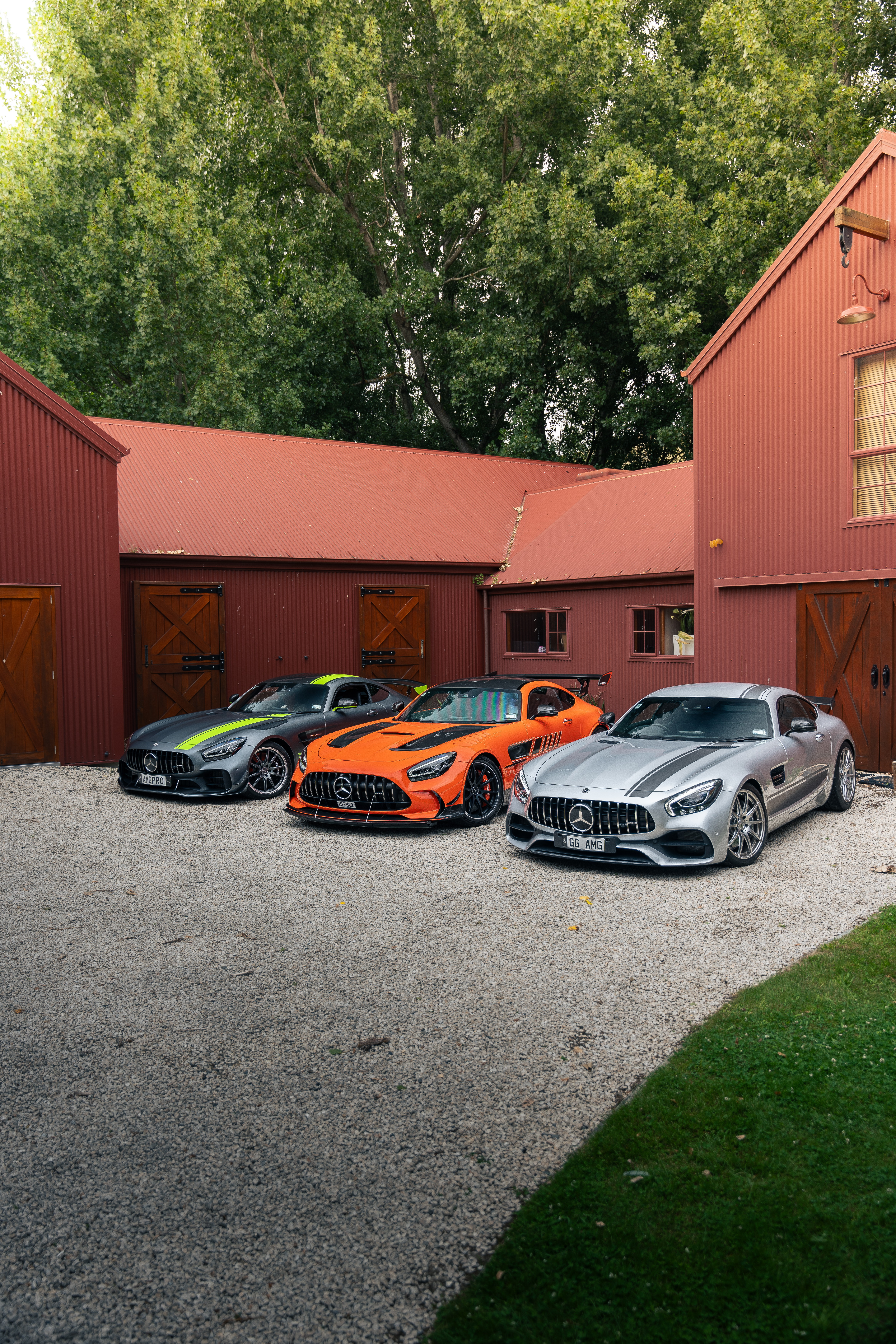Three-Car Lineup · Red Barn